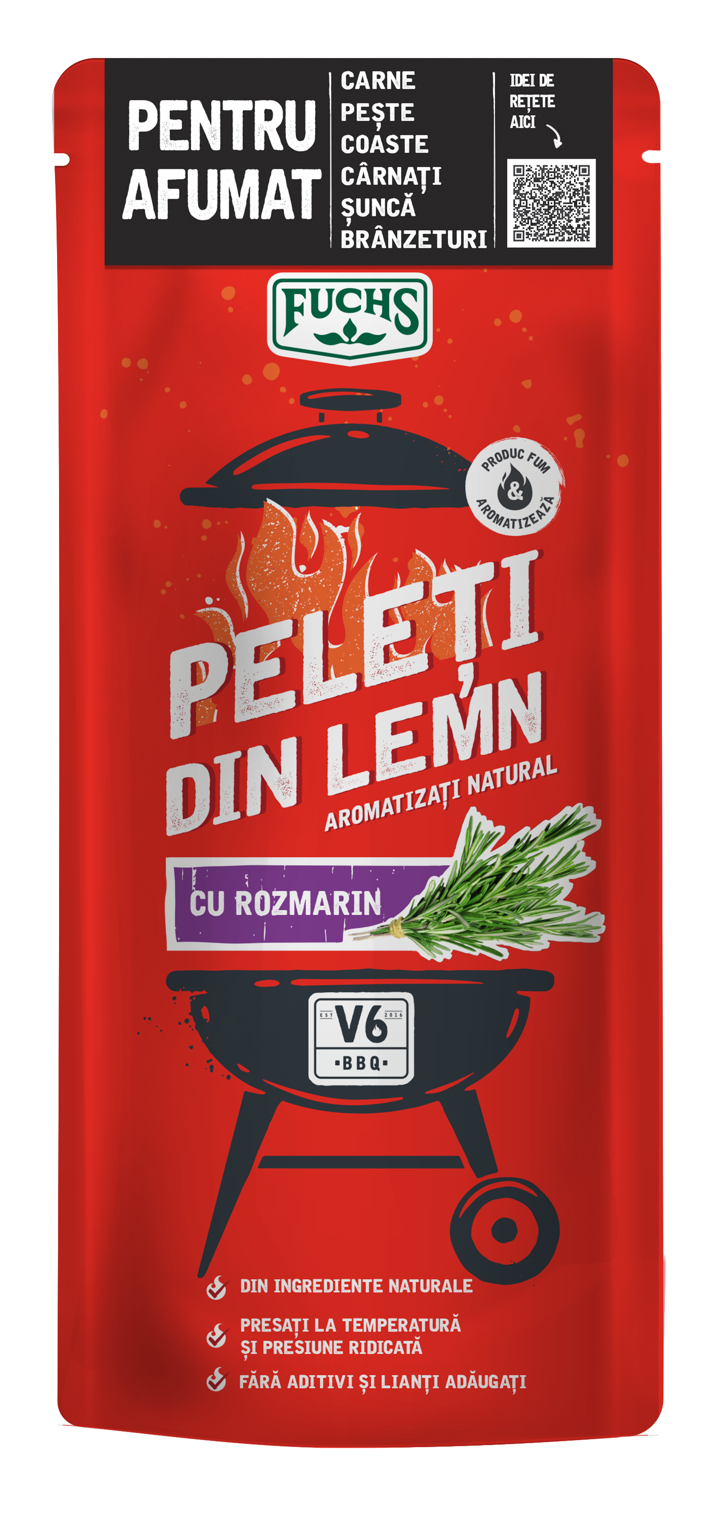 Peleti din lemn aromatizati natural cu rozmarin, v6bbq by fuchs, 500g V6BBQ