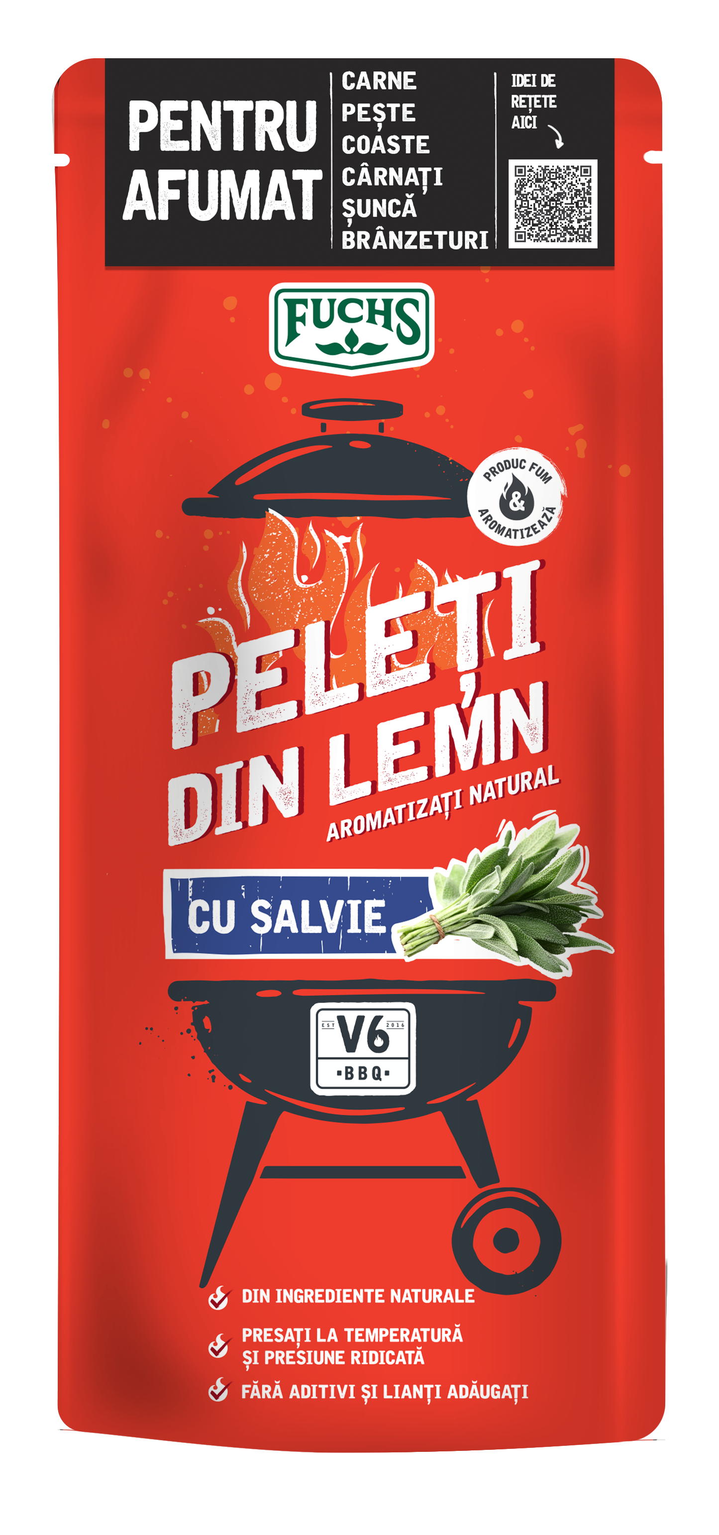 Peleti din lemn aromatizati natural cu salvie, v6bbq by fuchs, 500g V6BBQ