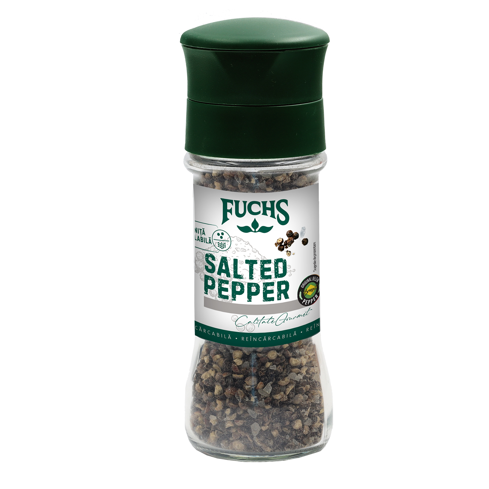 Salted pepper - piper negru belem si sare de mare, rasnita, fuchs, 80 g Fuchs