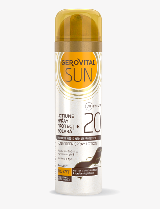 Gerovital sun lotiune spray pentru protectie solara cu factor de protectie SPF 20, 150 de mililitri, Farmec