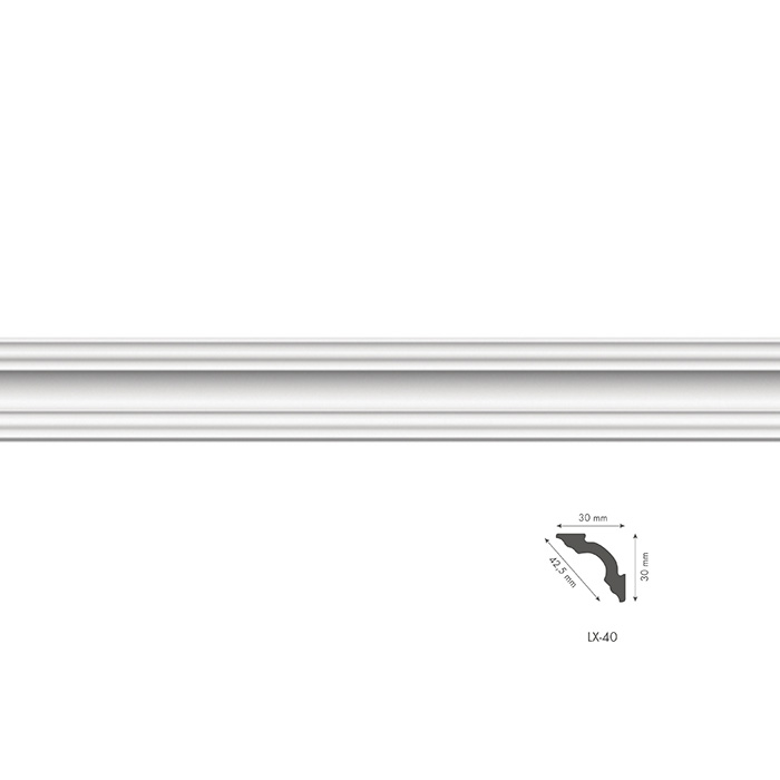 Baghete polistiren - Bagheta decorativa polistiren, PPO-LX40, alb, 2000 x 40 x 15 mm, 115 bucati/bax, profiline.ro