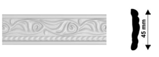 Baghete polistiren - Bagheta decorativa polistiren, PPO-AM10-08, alb, 2000 x 45 x 10 mm, 140 bucati/bax, profiline.ro