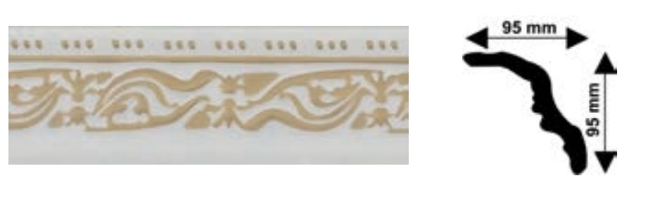 Baghete polistiren - Bagheta decorativa polistiren, PPO-CM24-RWG, alb retro, 2000 x 95 x 95 mm, 48 bucati/bax, profiline.ro