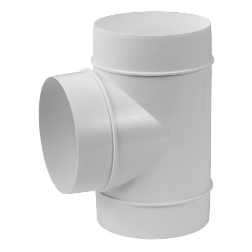 Sisteme de ventilatie - Conector tip T, pentru tub ventilatie, PVC, alb, D 125 mm, profiline.ro