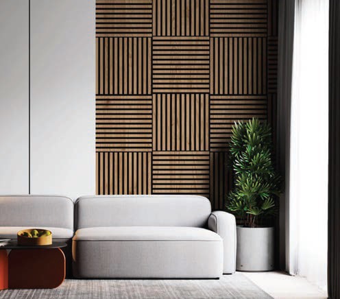 Riflaj decorativ Panou acustic cu riflaj MDF Castan 600X600X