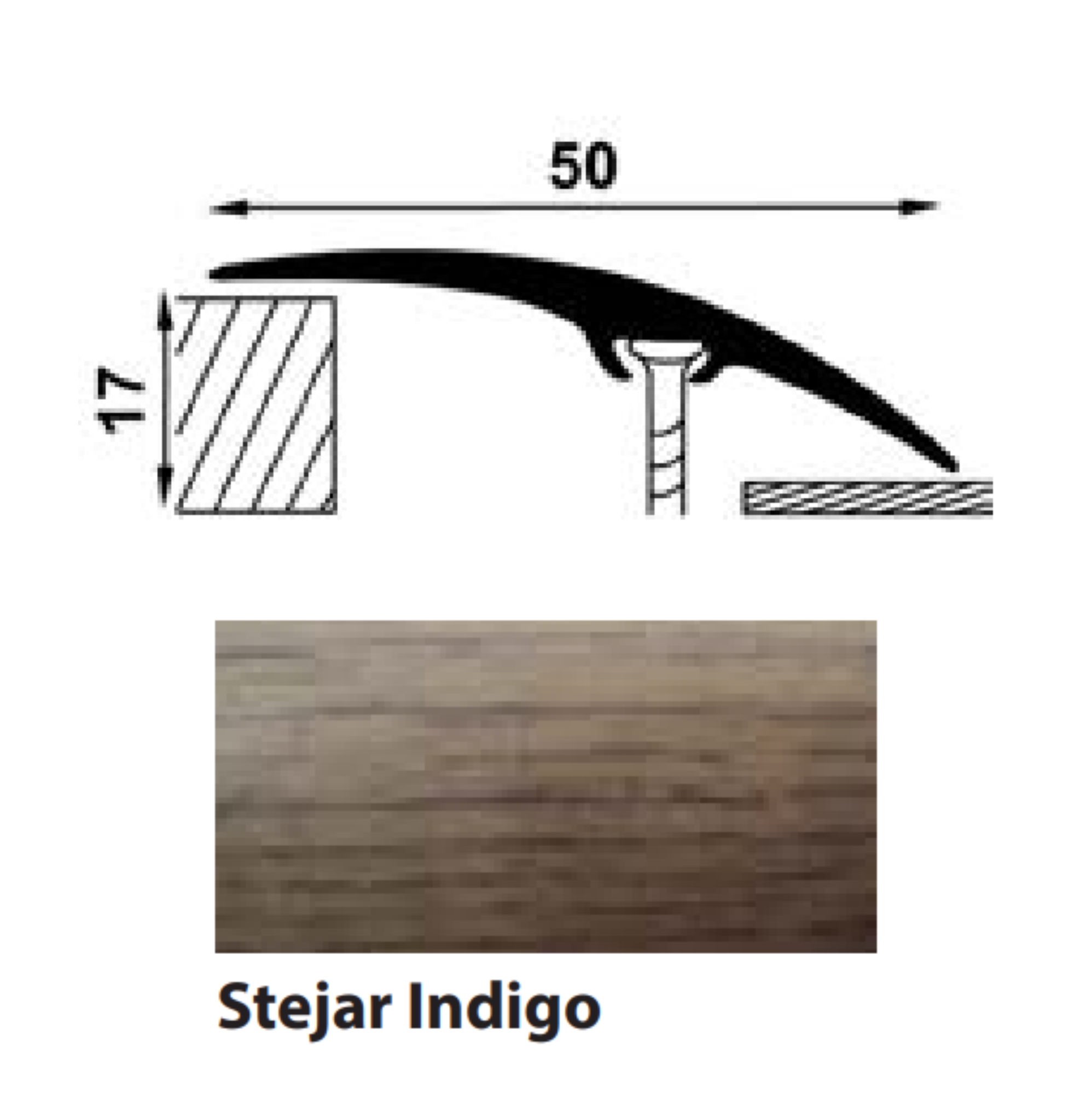 Profile de trecere - Profil aluminiu de trecere, cu surub ascuns, PM75601, stejar indigo, 900 x 50 mm, profiline.ro