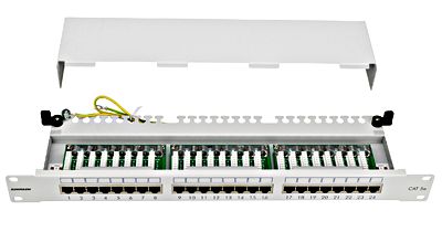 Fix - Patch panel 24 porturi Cat5e RJ45, ecranat, culoarea gri, Schrack, pro-networking.ro