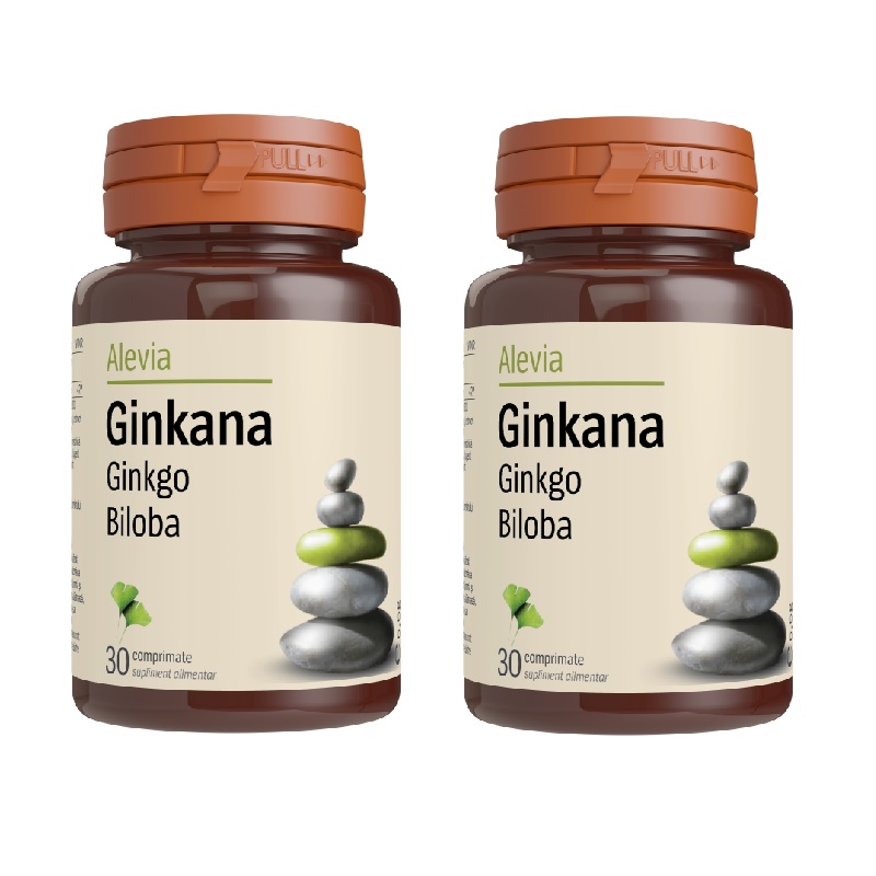 Pachet Ginkana Ginkgo Biloba 40 mg, 30 cpr, Alevia (1+1)