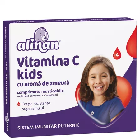 Alinan Vitamina C pentru copii cu aroma de zmeura, 20 comprimate masticabile, Fiterman Pharma