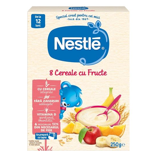 8 Cereale cu fructe, de la 12 luni, Nestle, 250 g 