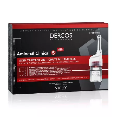 Tratament Aminexil Clinical 5 impotriva caderii parului, barbati, 21 x 6ml Dercos Vichy