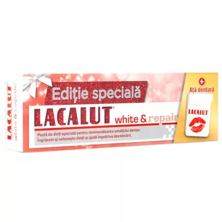 Pachet Pasta de dinti Lacalut White & Repair, 75 ml + Ata dentara, Zdrovit