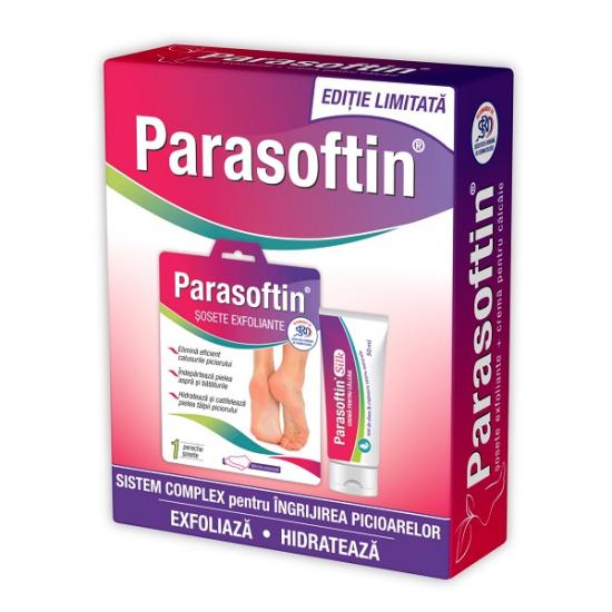 Pachet Sosete exfoliante Parasoftin, 1pereche + Crema pentru calcaie Parasoftin, 50ml, Zdrovit