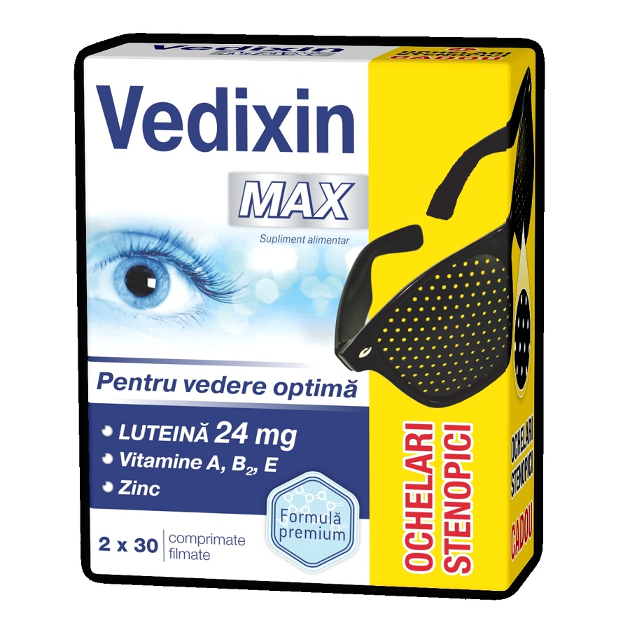 Pachet Vedixin MAX, 30 comprimate + 30 comprimate + Ochelari stenopici, Zdrovit
