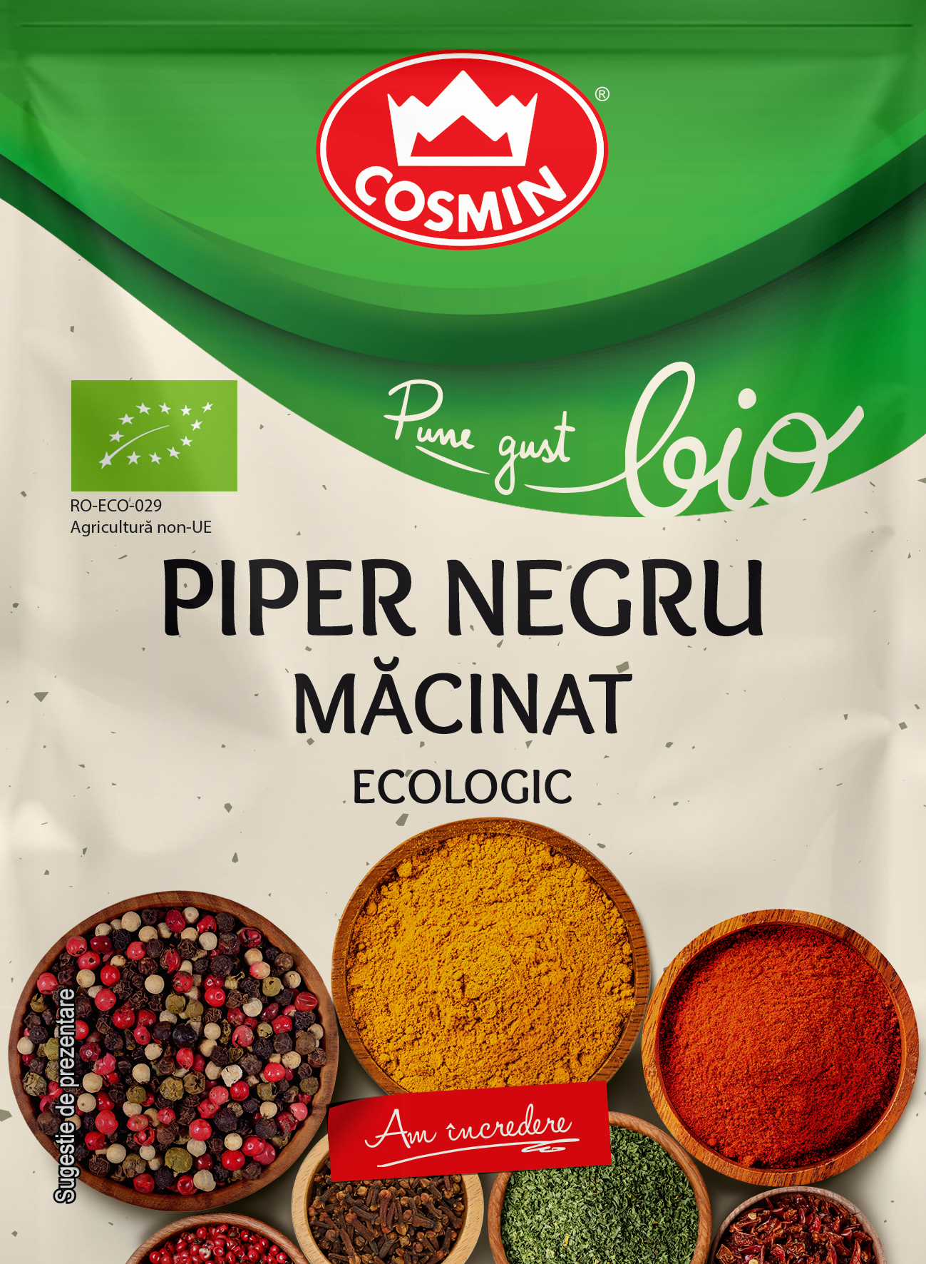 Piper negru macinat ecologic, cosmin, 20g Cosmin