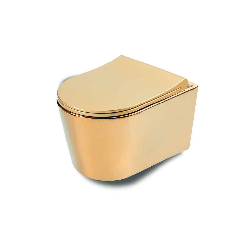 Vas WC suspendat Celesta Vista 50 x 35 cm ceramica capac duroplast inchidere lenta auriu/alb auriu/alb