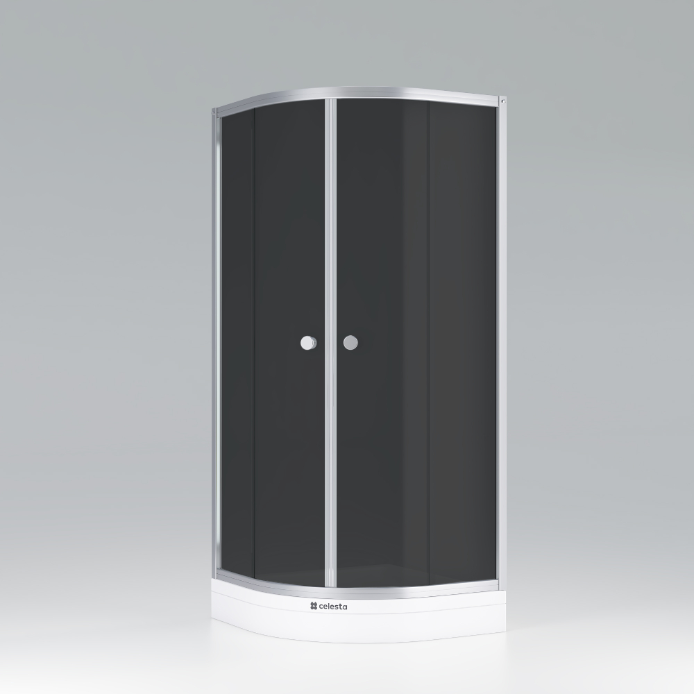 Cabina de dus Celesta Titan semirotunda 800 x 800 x 2050 mm sticla fumurie 6 mm profil cromat cadita inclusa 2050