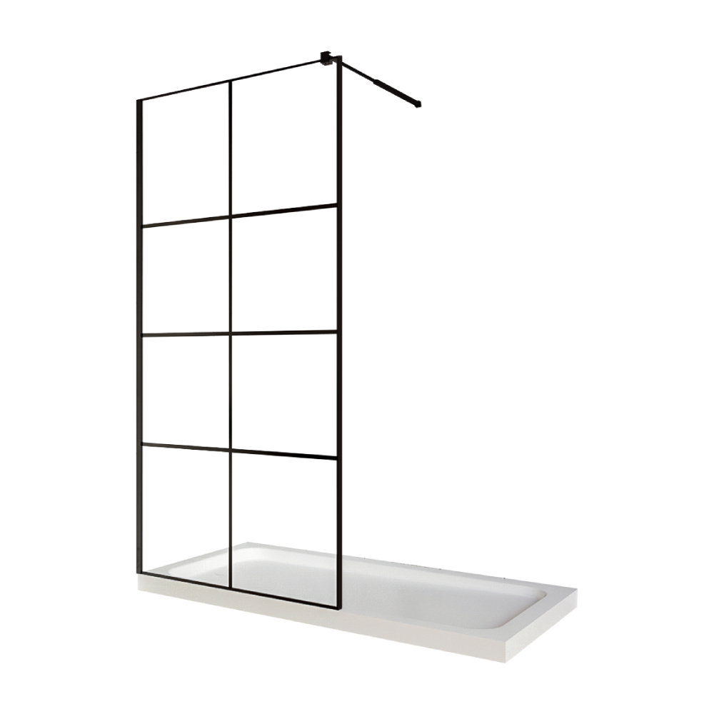 Perete dus / Paravan walk in sticla cu model Windows 101 8 mm profil negru mat tija extensibila 900 x 2000 mm Celesta imagine 2022