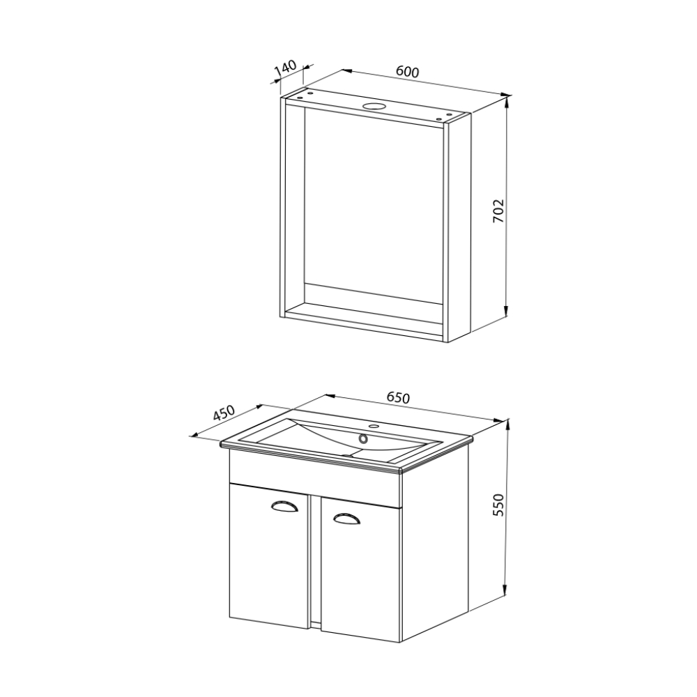 Set mobilier baie Basic 65 cm 3 piese Maro Martat imagine 2022