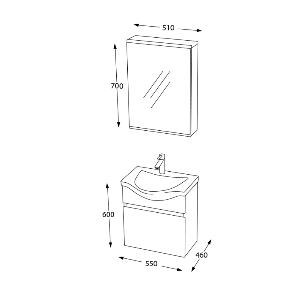 Set mobilier baie Cesme 3 piese 55 cm kristal baie