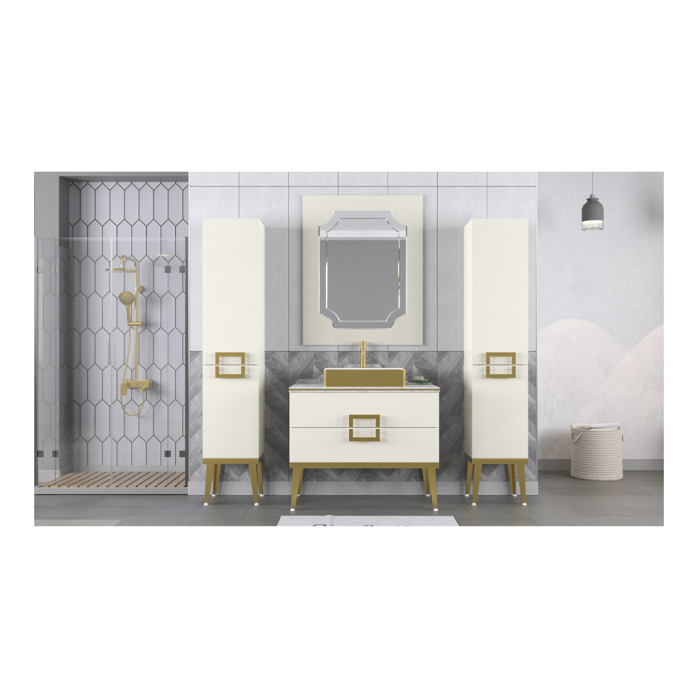 Set mobilier baie Pierre Cardin Mercury 3 piese 90 cm alb-auriu Pierre Cardin