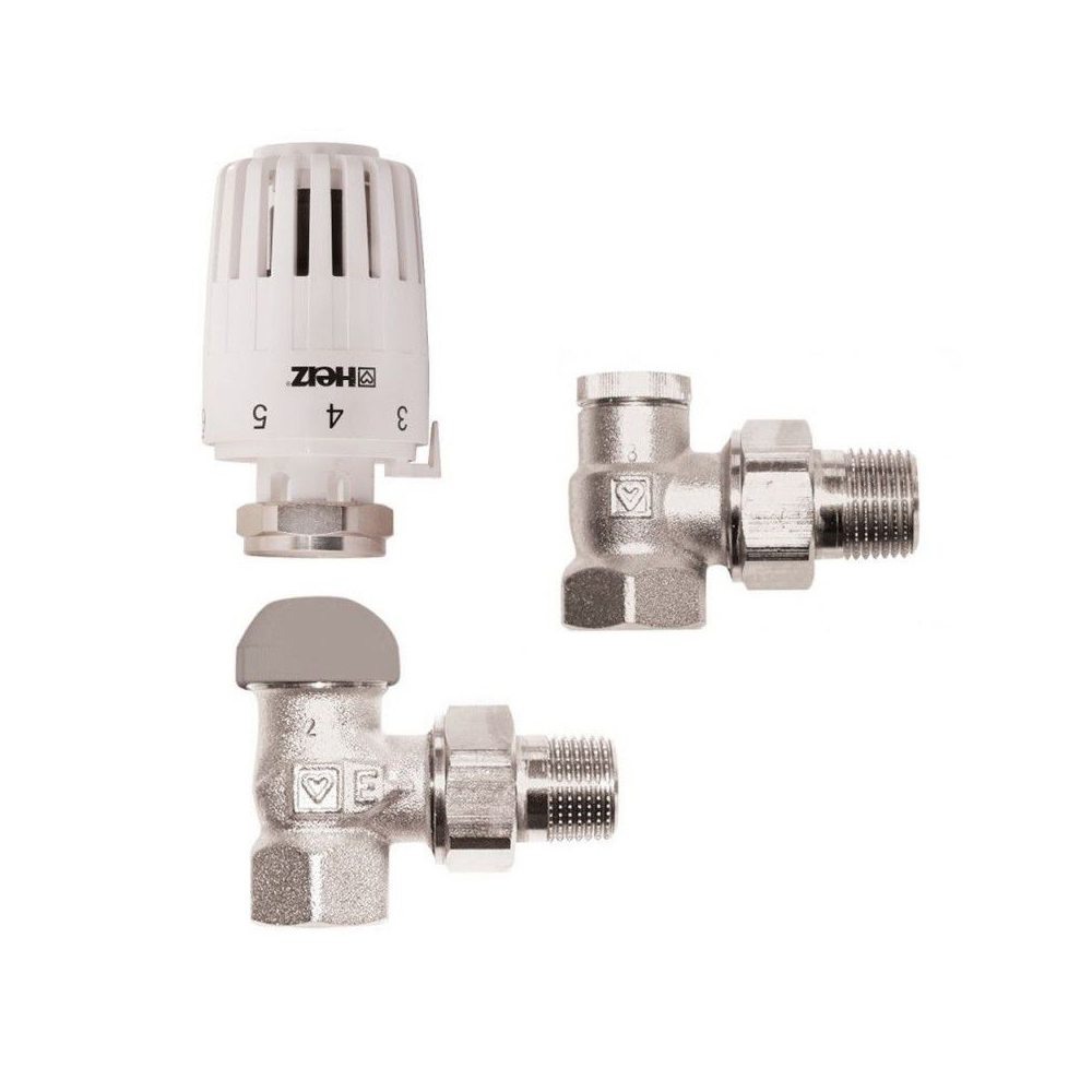 Set robinet Herz 1/2′- robinet tur coltar + robinet retur coltar + cap termostatat Regata.ro