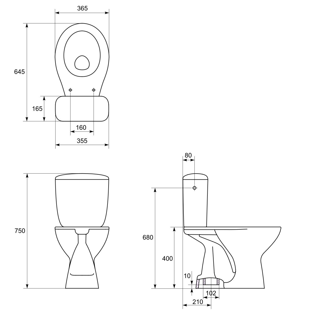 Set vas WC Compact President P 020: Rezervor+WC 3/6L+Capac WC polipropilena K08-029-EX1