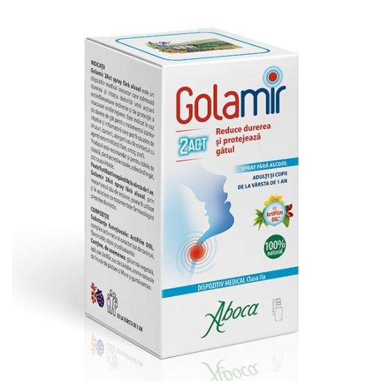 Golamir 2Act spray pentru gat pentru adulti si copii fara alcool, 30 ml, Aboca