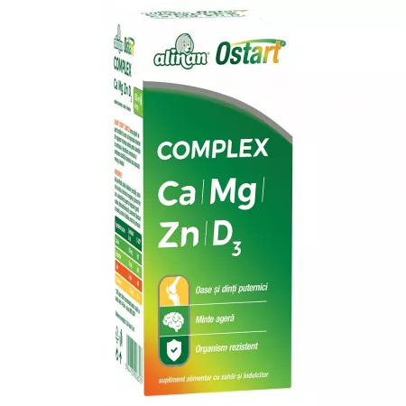 Sirop Alinan Ostart Complex Ca + Mg + Zn + D3, 200ml, Fiterman Pharma