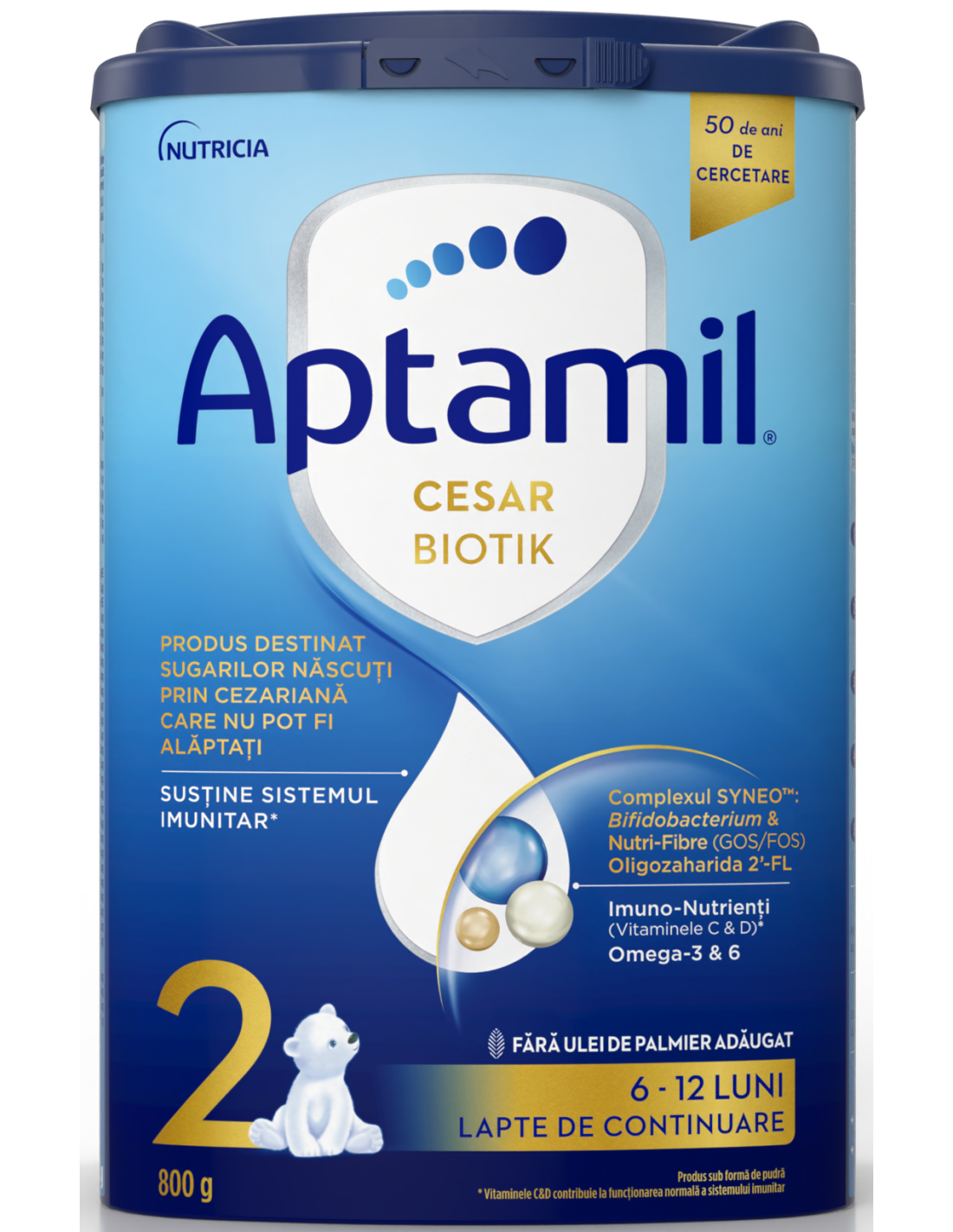 Lapte praf Aptamil CesarBiotik 2, 6-12L, 800g, Nutricia