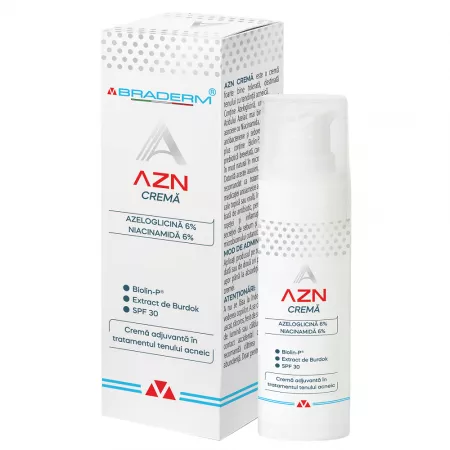 Crema adjuvanta in tratamentul tenului acneic AZN, 30ml, Braderm
