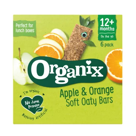 Batoane bio din ovaz integral cu mere si portocale +12luni, 30g, 6 bucati, Organix
