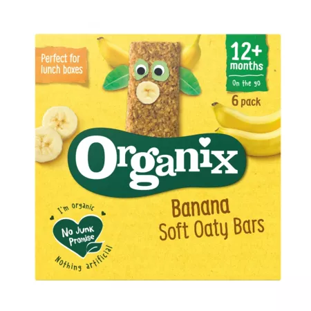 Batoane bio din ovaz integral cu cereale si banane +12 luni, 6 batoane, Organix