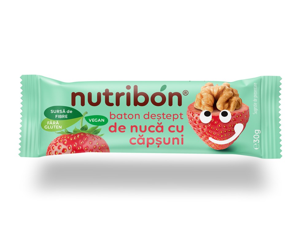 Baton Nutribon cu nuca si capsuni, 30g, Transilvania Nuts