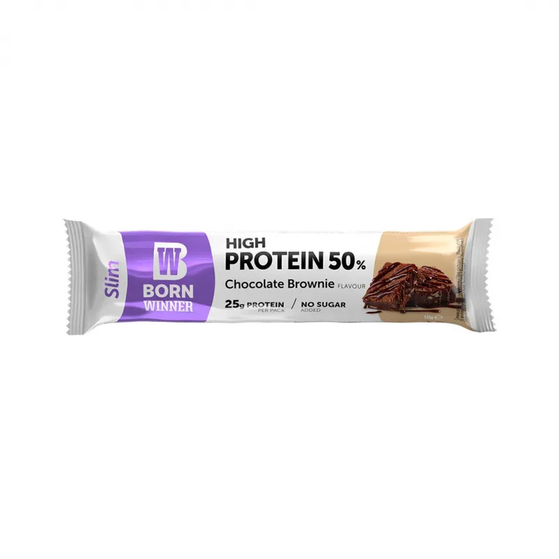 Baton proteic 50% Choco brownie, Slim, 50g, Born Winner