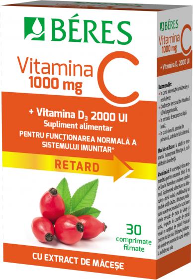 BERES Vitamina C 1000mg+Vit D3 2000UI macese x 30cp