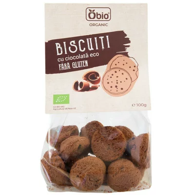 Biscuiti bio cu ciocolata fara gluten, 100g, OBio