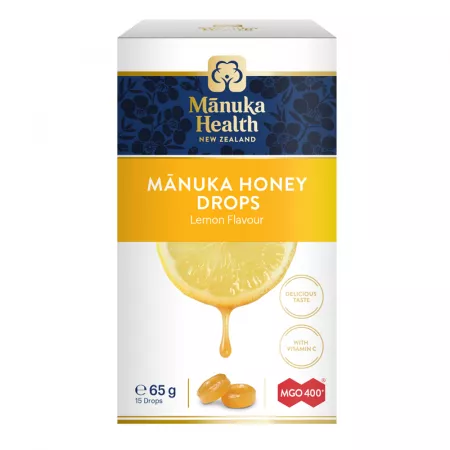 Bomboane cu miere de Manuka MGO 400+ si aroma naturala de lamaie, 65g, Manuka Health