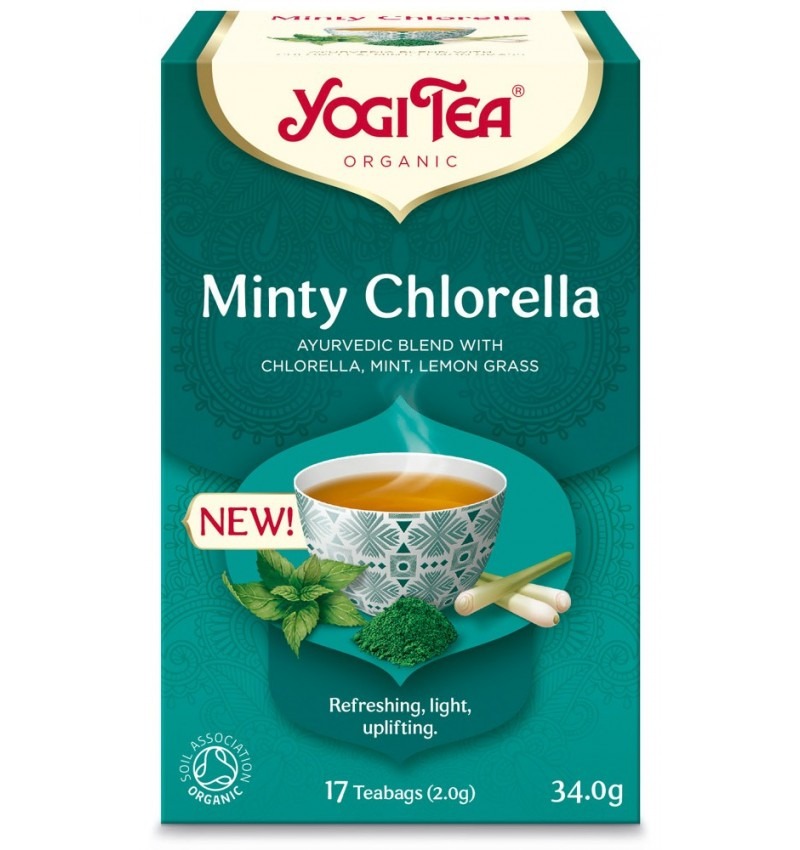 Ceai bio Minty Chlorella cu menta, chlorella si lemon grass, 17 plicuri, Yogi Tea
