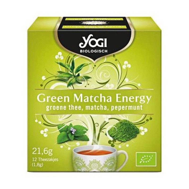 Ceai bio Green Matcha Energy cu ceai verde, matcha si menta, 12 plicuri, Yogi Tea