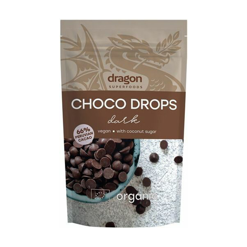 Choco drops dark ciocolata neagra eco, 200 g, Dragon Superfoods