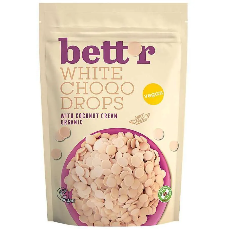 Choco drops White ciocolata alba bio, 200g, Bettr