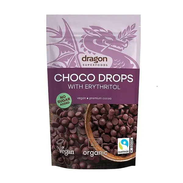 Ciocolata drops eco cu erythritol, 200g, Dragon Superfoods