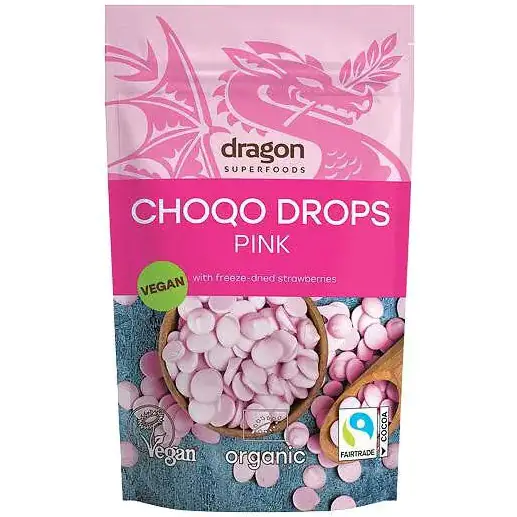 Choco drops roz cu capsuni eco, 200g, Dragon Superfood
