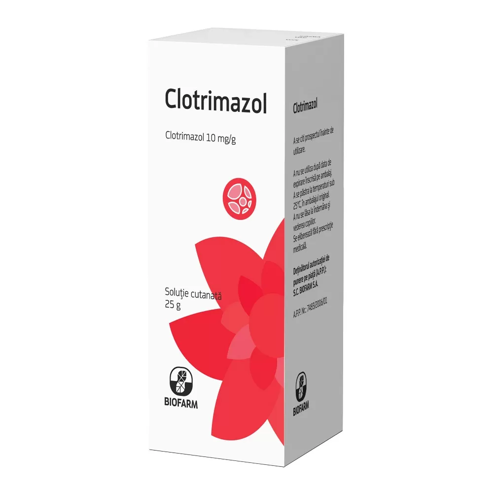 Clotrimazol 1% solutie cutanata, 25g, Biofarm
