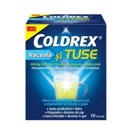 Coldrex raceala si tuse, 500 mg/200 mg/10 mg, 10 plicuri, Perrigo