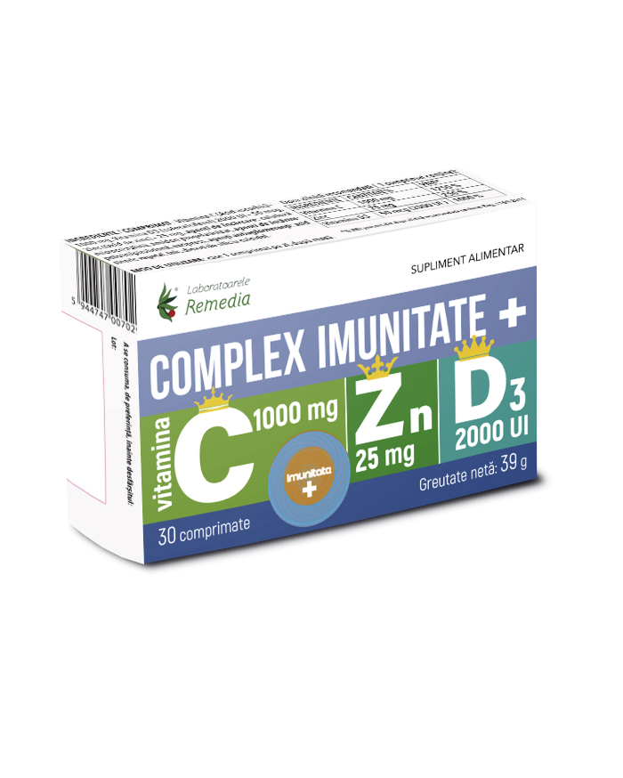 Complex imunitate VitC 1000mg + Zn 25mg + D 2000UI, 30 comprimate, Remedia