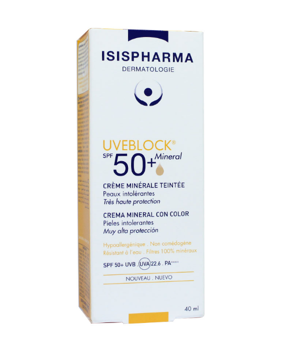 Crema cu protectie solara Uveblock SPF50+ Tinted Mineral, 40ml, Isis Pharma