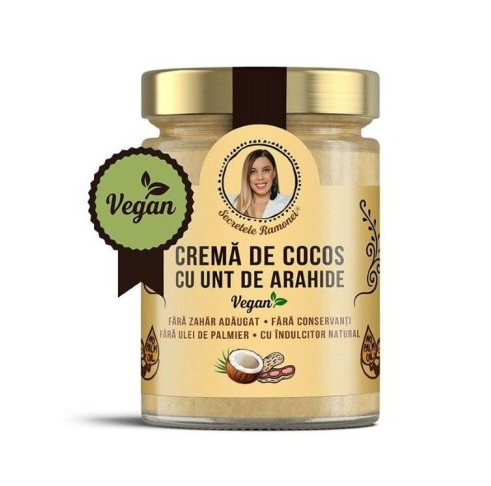 Crema de cocos cu unt de arahide vegan, Secretele Ramonei, 350g, Remedia