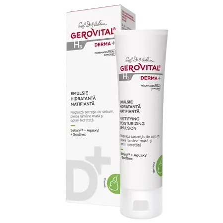 Emulsie hidratanta matifianta H3 Derma+, 50ml, 386, Gerovital